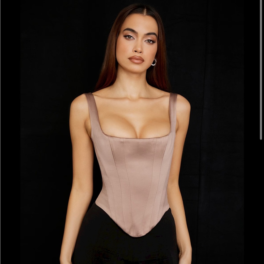 House of CB Rafa Satin Longline Corset in Stone - size L